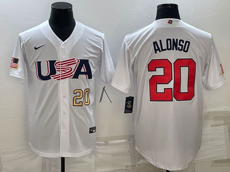 Men 2023 World Cub USA 20 Alonso White Nike MLB Jersey2